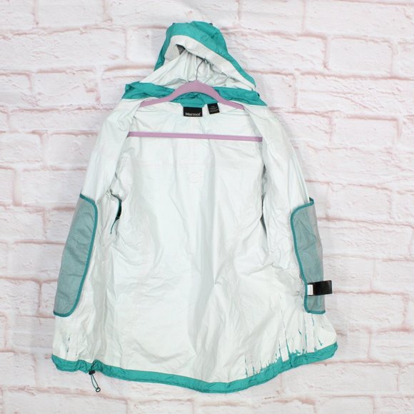 Marmot PreCip Blue 100% Nylon Full Zip Hooded Lined Windproof Rain Jacket Size L - Picture 10 of 11